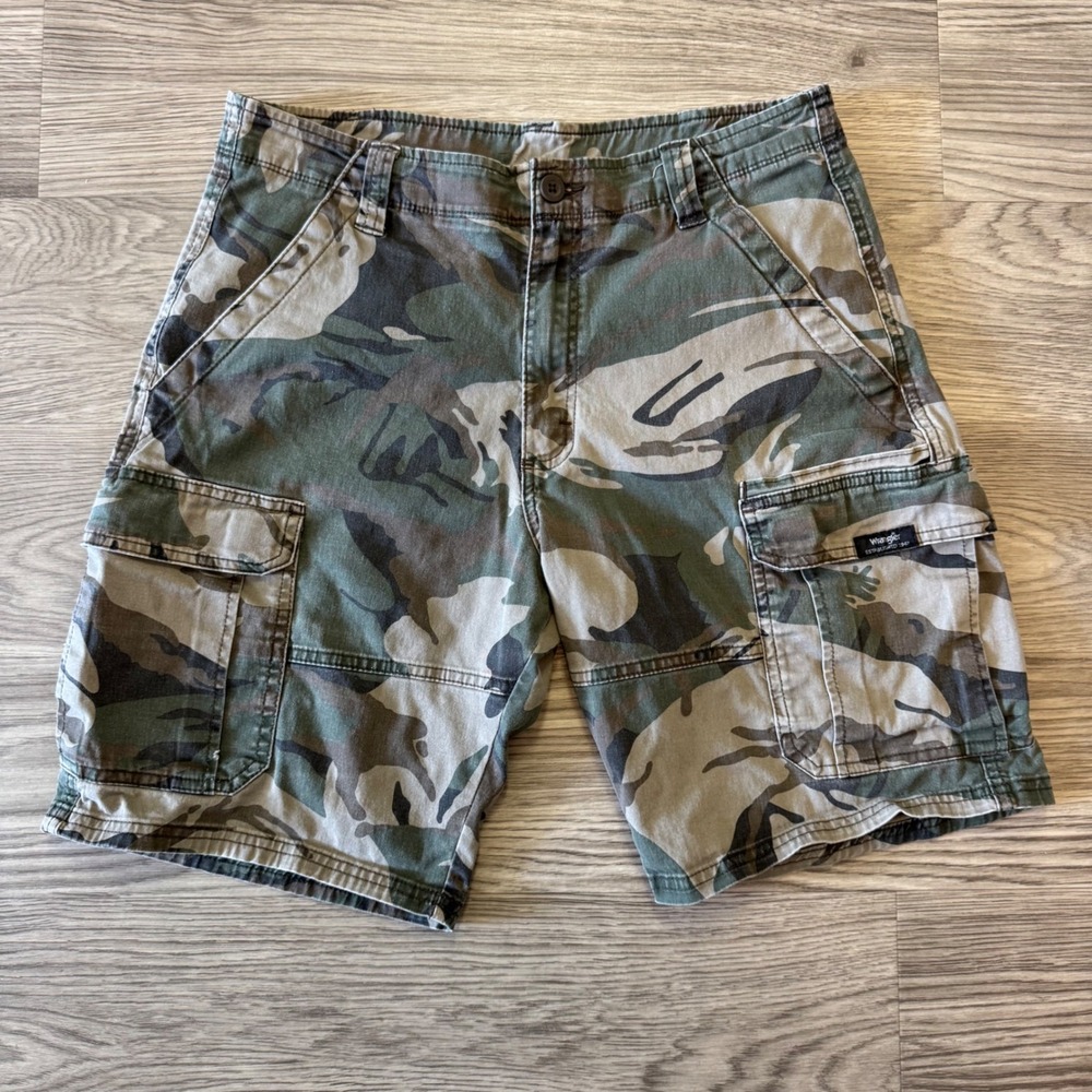 Y2K Wrangler Mens Camo Cargo Shorts Green Brown 32 60ACW4M Camouflage